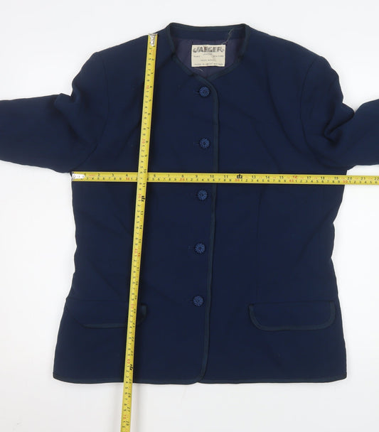 Jaeger Women's Blue Wool Blazer Size 16 Classic Tailored Jacket