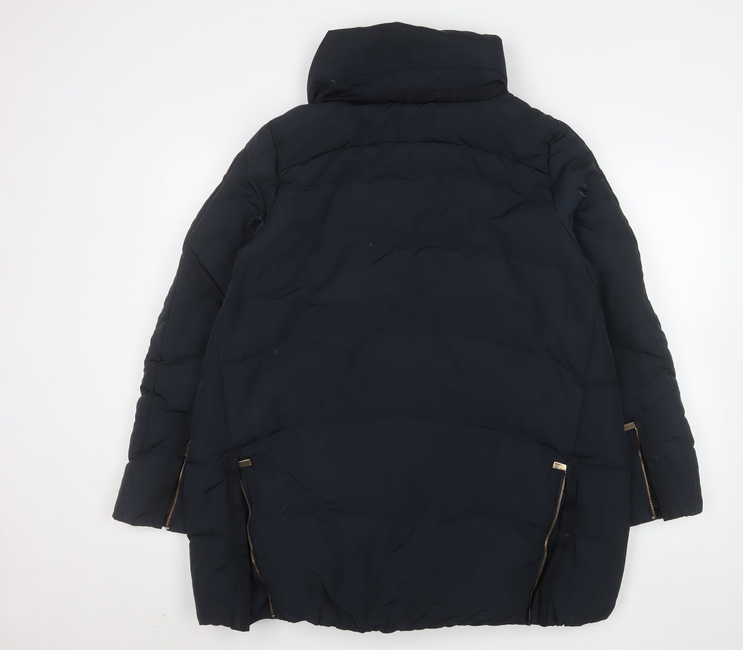 ZARA Women Black Long Puffer Coat L Insulated Zip Winter Jacket
