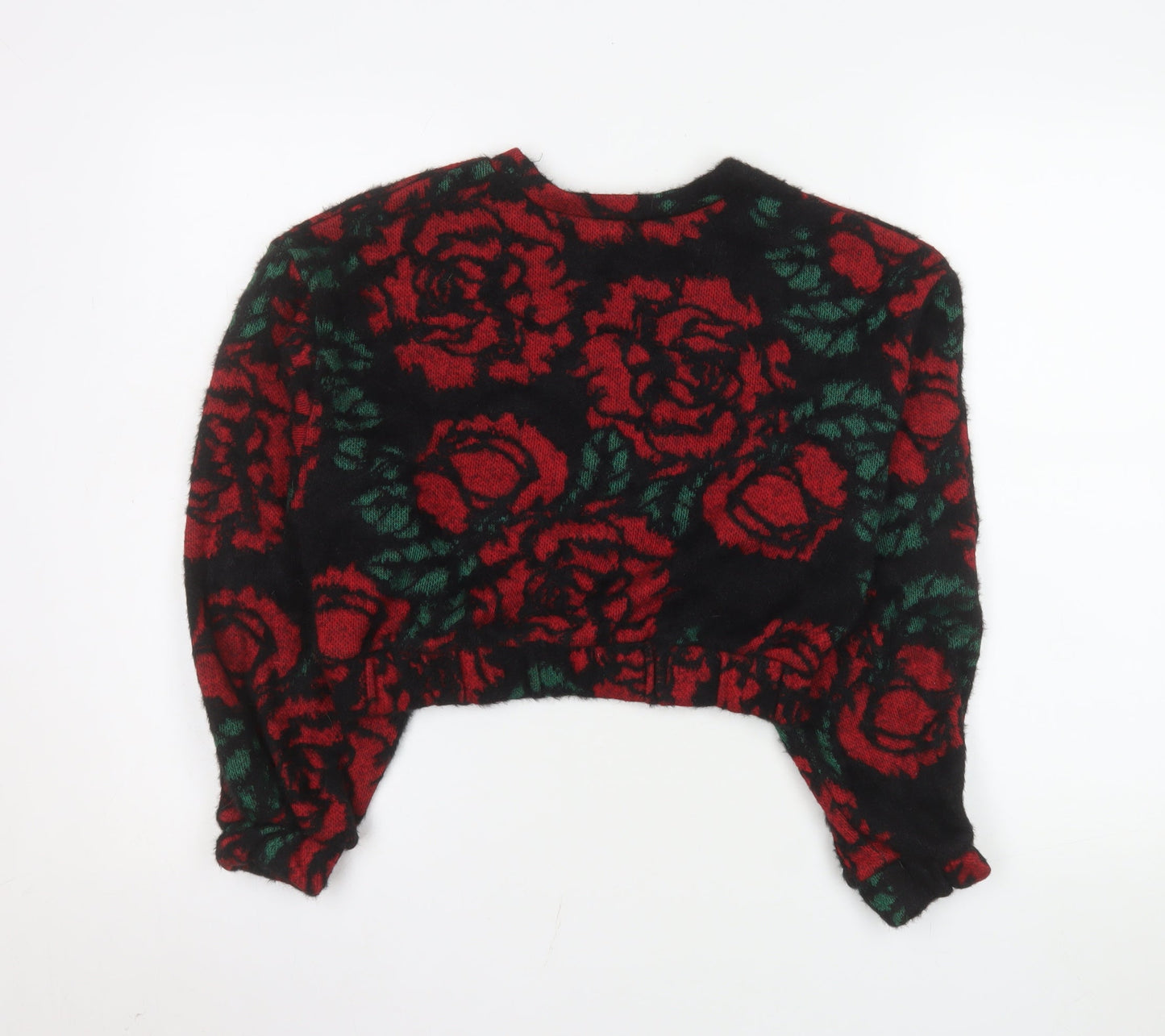 Bershka Women Black Red Floral Pullover Sweater Size M Wool Blend