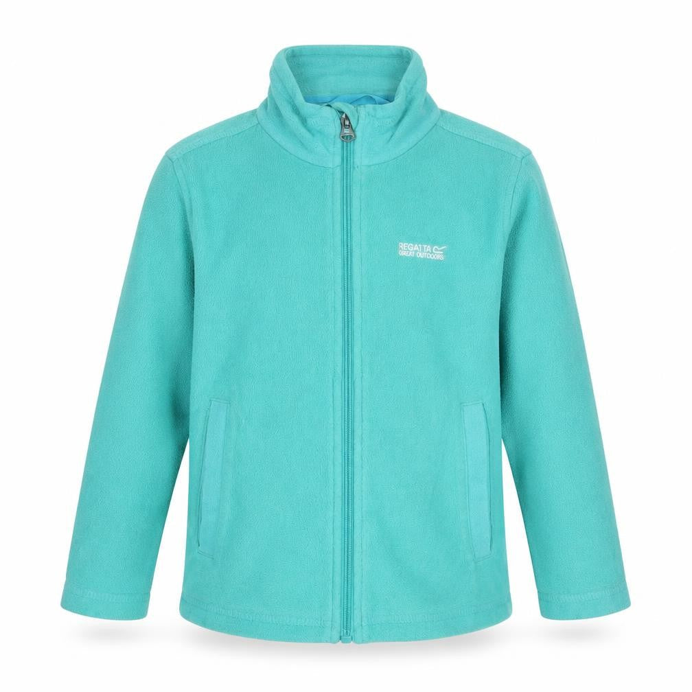 Front view of Regatta girls’ blue fleece zip jacket 5-6 years lightweight outdoor coat