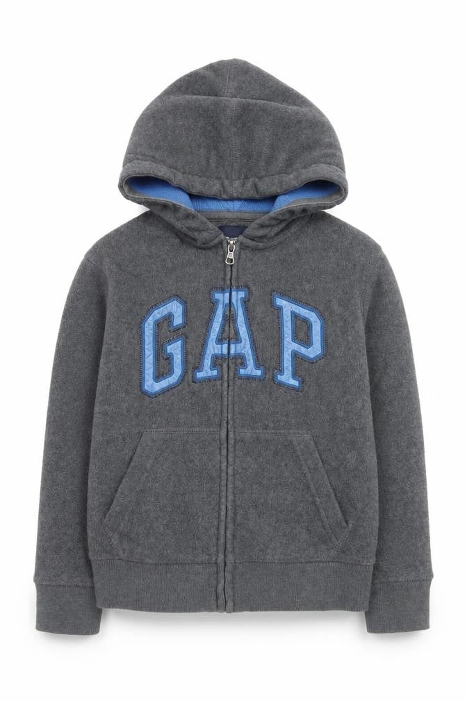 Front view of Gap Kids girls’ grey hooded fleece zip jacket 8-9 years