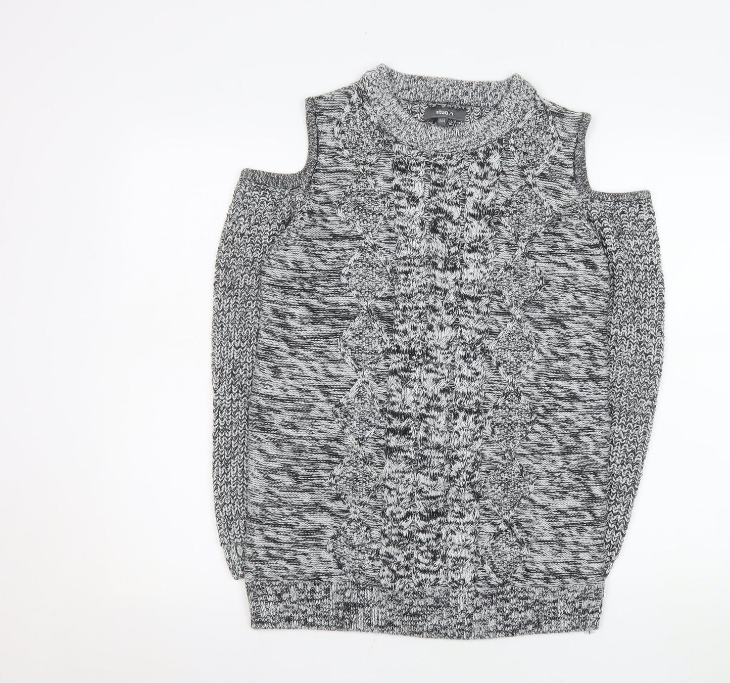 Studio Womens Grey Cable Knit Cold Shoulder Jumper Size 12