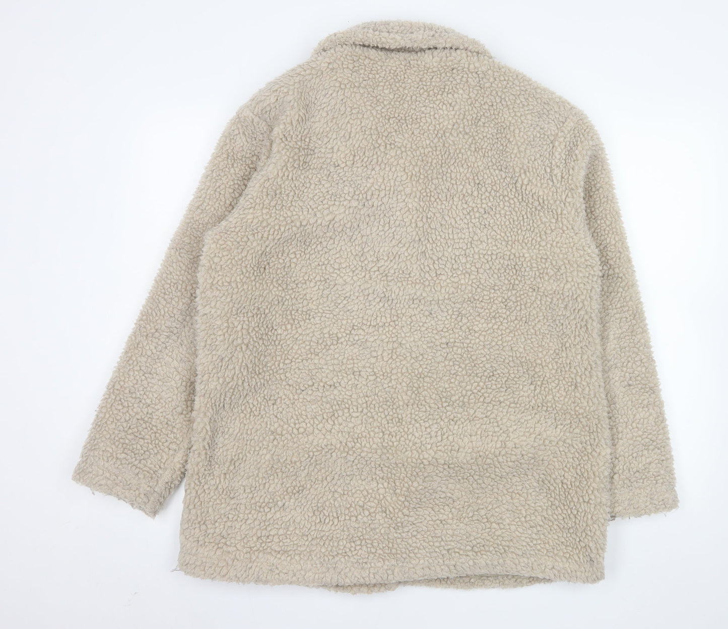 Damart Women Beige Teddy Coat Size 14 Mid-Length Button Front