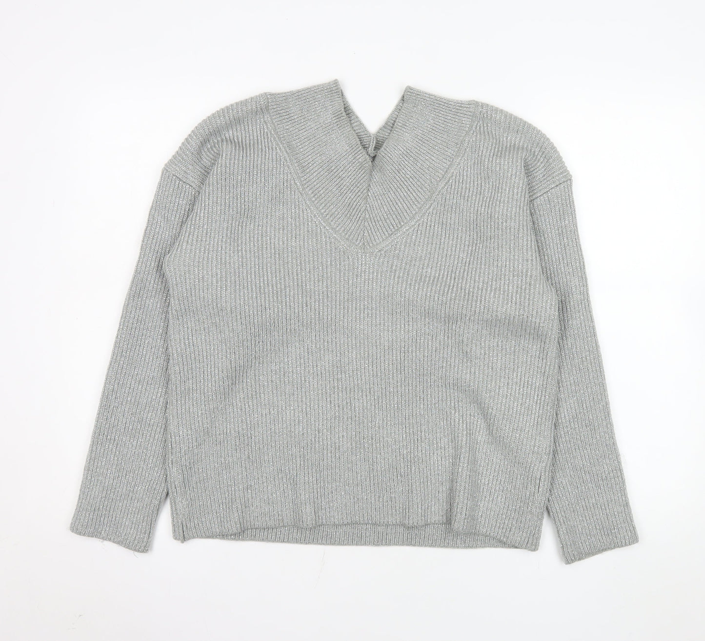 Next Womens Grey Viscose Blend Knit V-Neck Jumper Size M