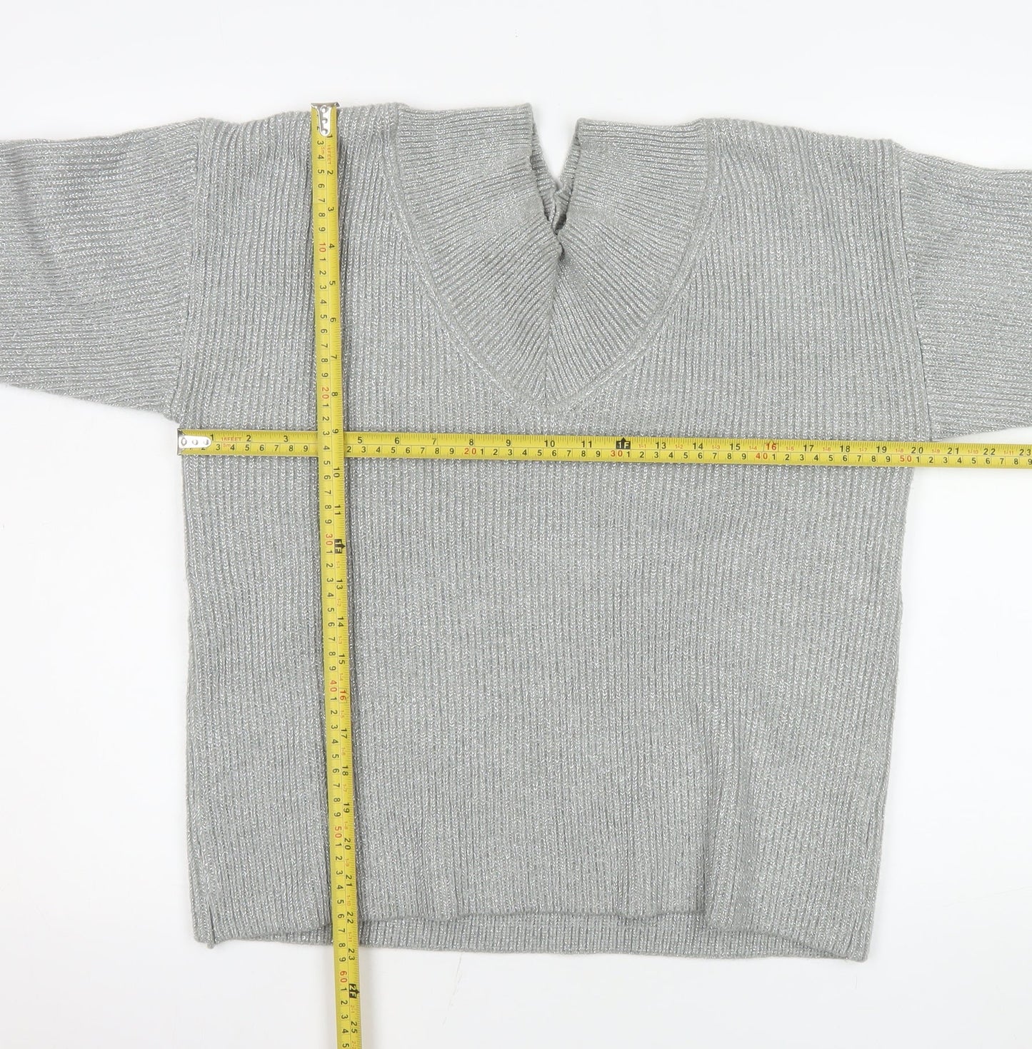 Next Womens Grey Viscose Blend Knit V-Neck Jumper Size M