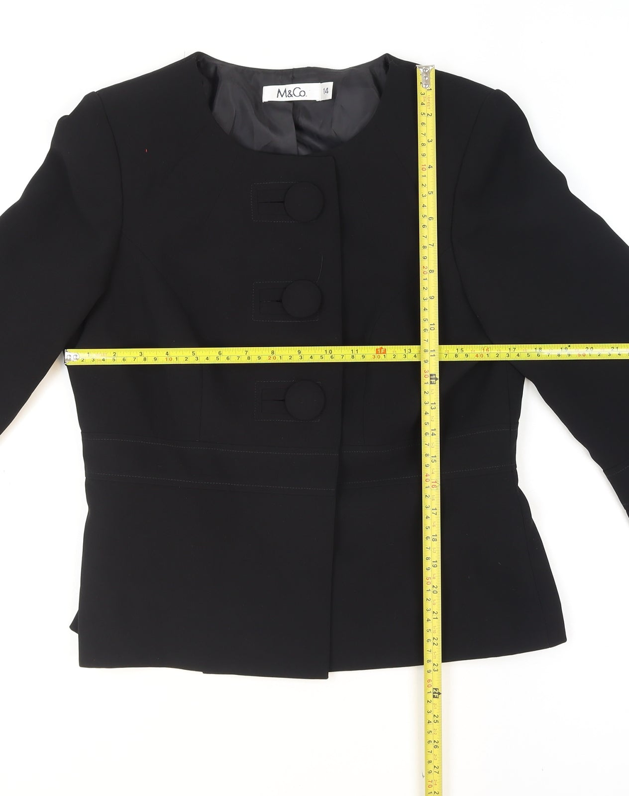 M&Co Women's Black Size 14 Tailored Three-Button Blazer Jacket