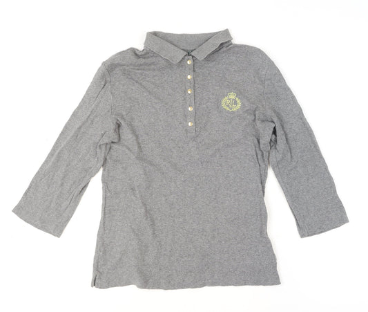 Ralph Lauren Grey 3/4 Sleeve Cotton Polo Shirt Men's L