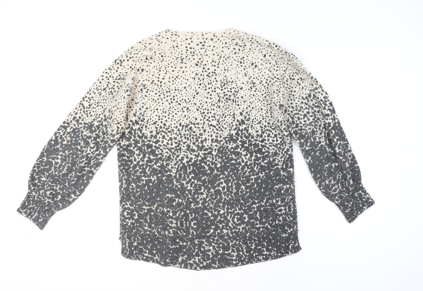 Monsoon Women Grey Animal Print V-Neck Pullover Jumper Size M