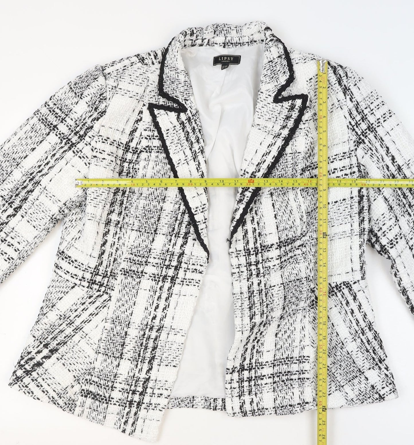 Lipsy Women’s White Bouclé Checked Blazer Jacket UK 18