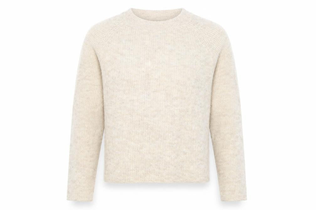 Pieces Womens Beige Wool Blend Knit Jumper L Long Sleeve Crew Neck