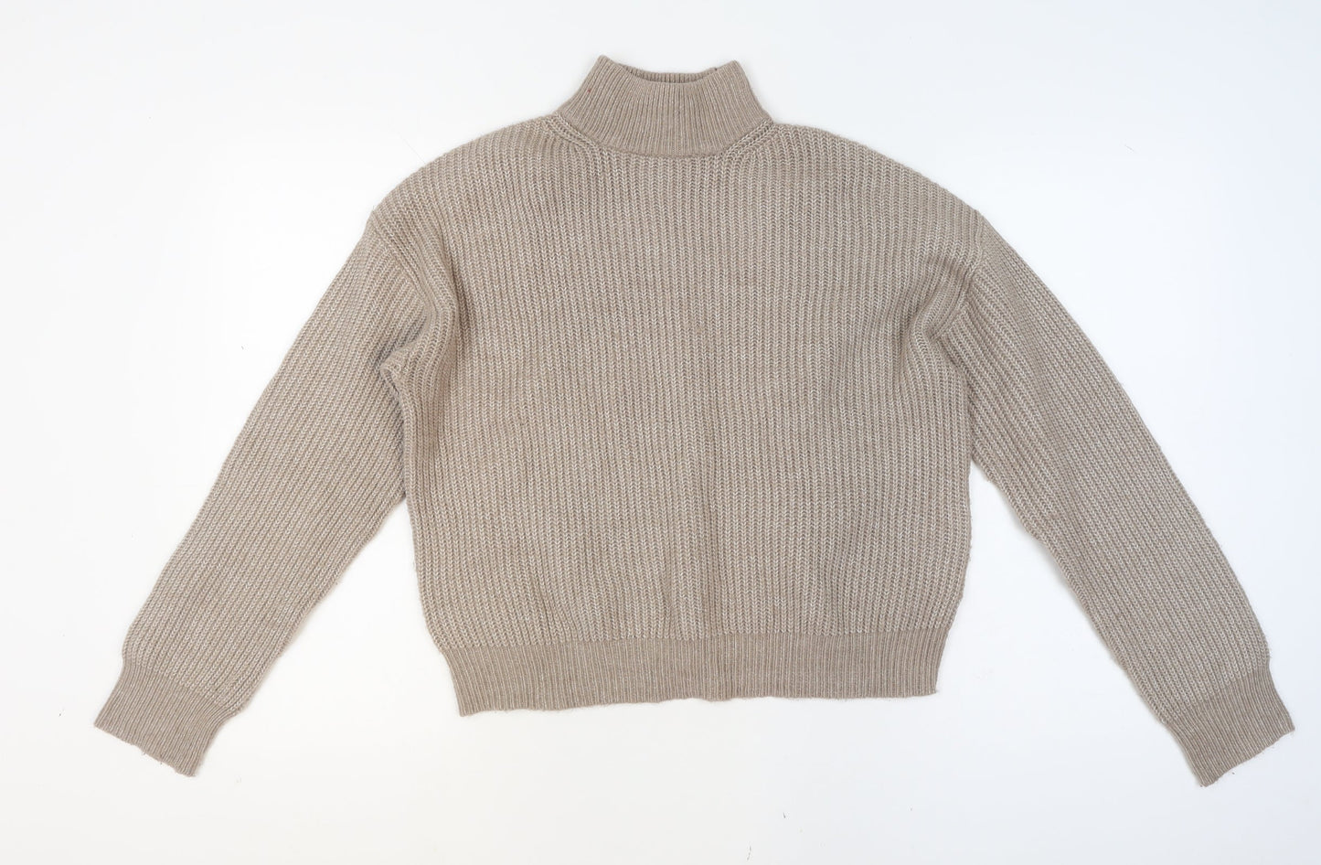 New Look Women Beige Mock Neck Chunky-Knit Jumper Size S