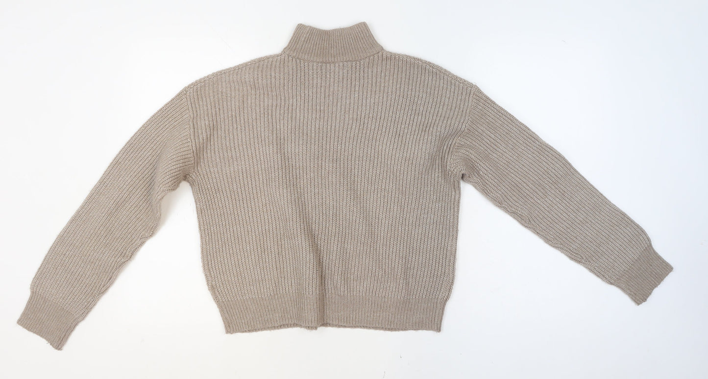 New Look Women Beige Mock Neck Chunky-Knit Jumper Size S