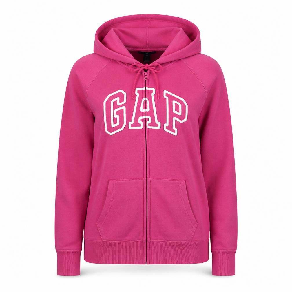 Gap Women’s Pink Full Zip Hoodie L Cotton Blend Logo Casual