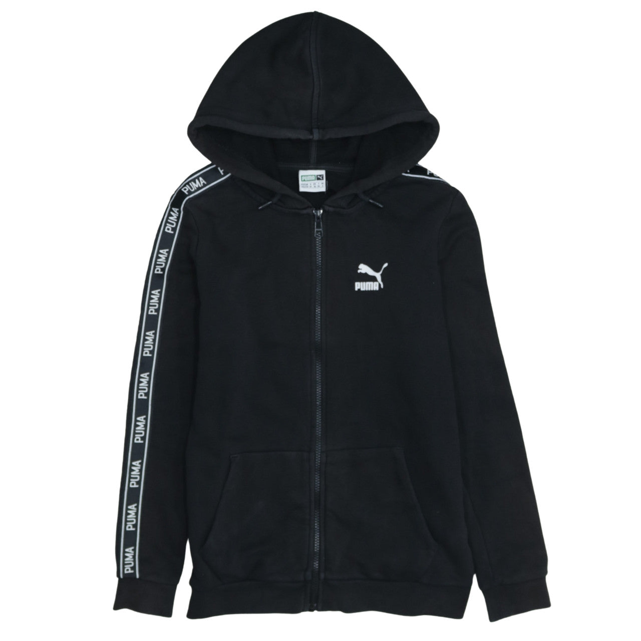 Puma Womens Black Size 6 Full Zip Hoodie with Logo Trim
