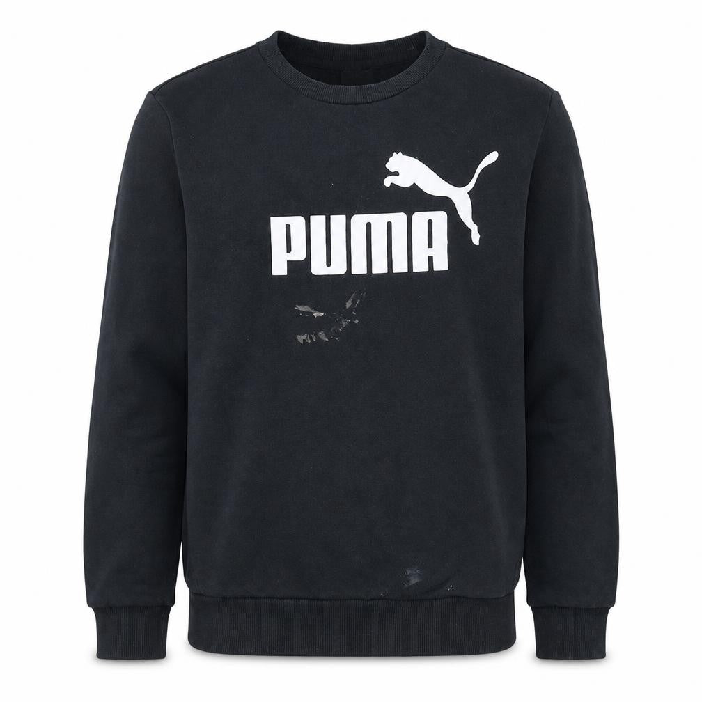 Front view of Puma Men's Black Small Pullover Sweatshirt Crew Neck Logo Sportswear