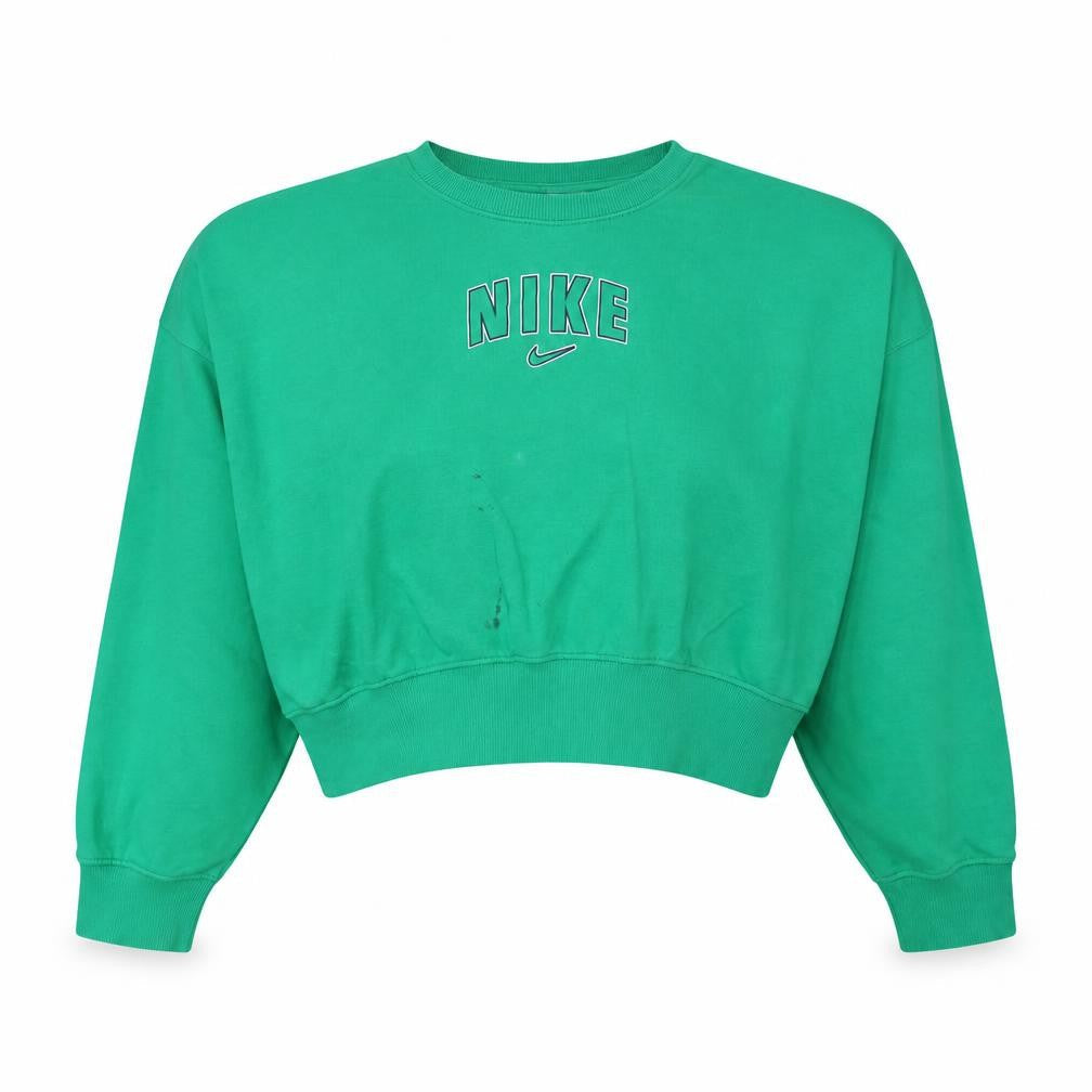 Nike Womens Green Cropped Pullover Sweatshirt M Logo Crew Neck