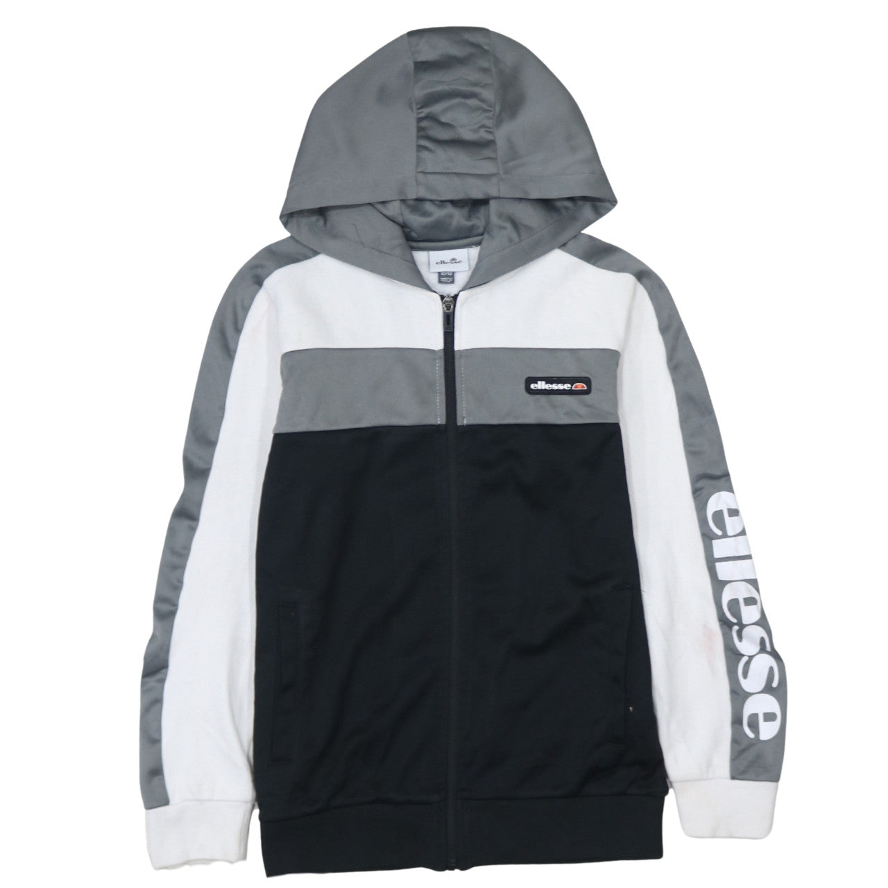 Ellesse Boys Grey Black White Full Zip Hoodie Size 12-13 Years Polyester Cotton