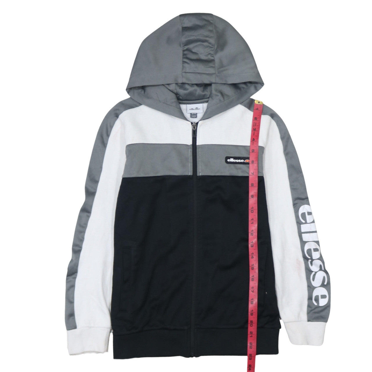 Ellesse Boys Grey Black White Full Zip Hoodie Size 12-13 Years Polyester Cotton