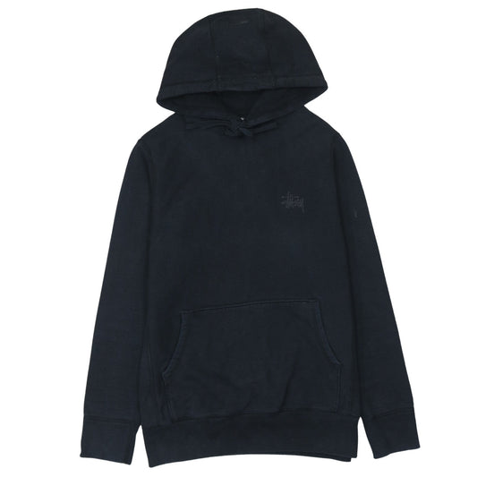 Stussy Men Black Pullover Hoodie Small Logo Streetwear Fleece