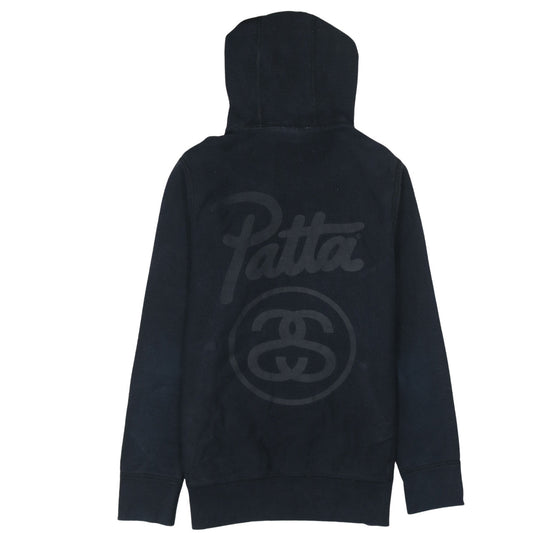 Stussy Men Black Pullover Hoodie Small Logo Streetwear Fleece