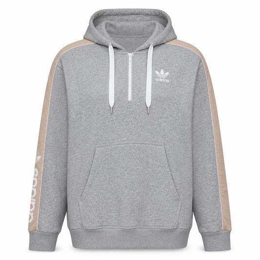 Adidas Womens Grey 1/4 Zip Hooded Sweatshirt UK 14 Lined Logo Pullover