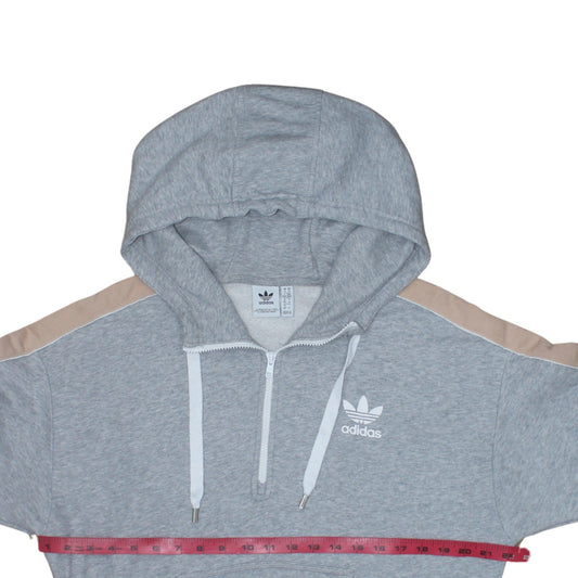 Adidas Womens Grey 1/4 Zip Hooded Sweatshirt UK 14 Lined Logo Pullover