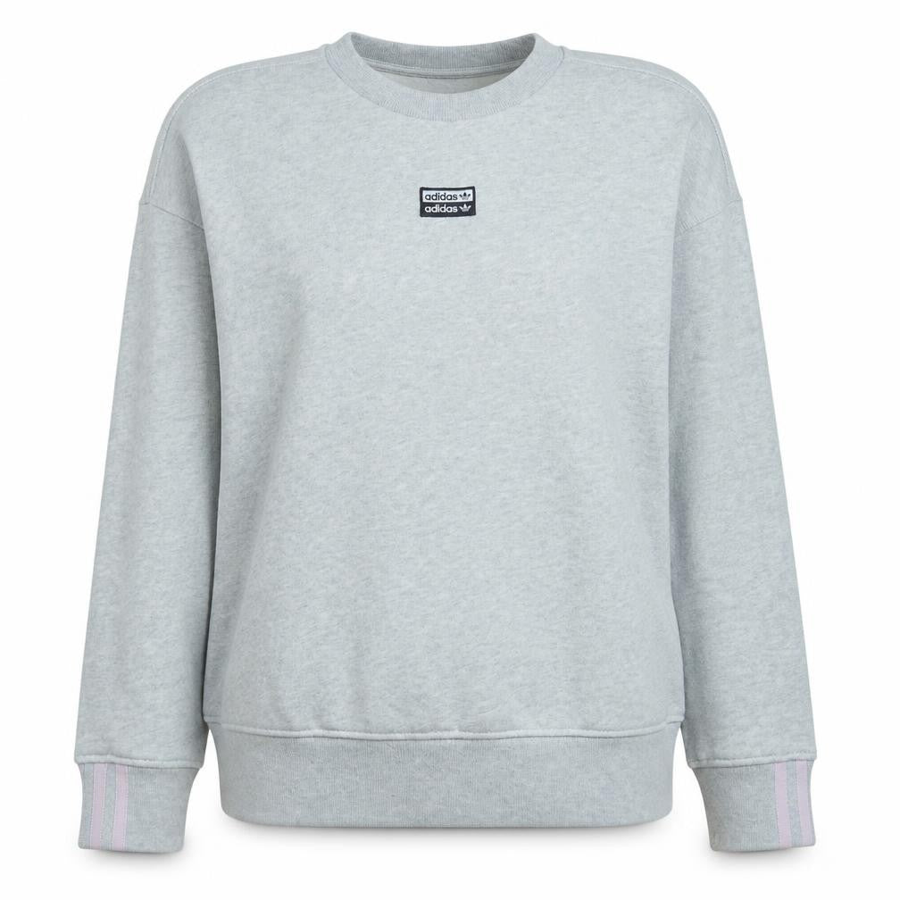 Front view of Adidas Women Grey Crew Neck Sweatshirt, size 10, Classic Logo
