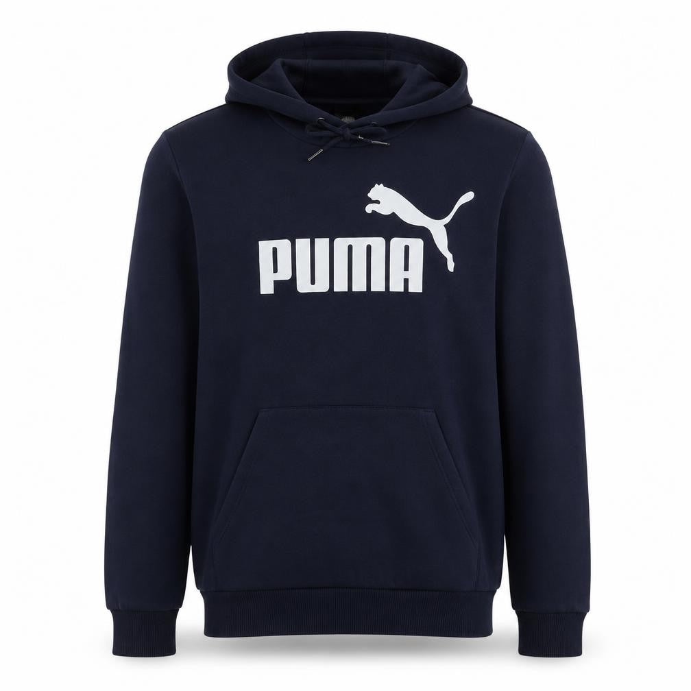 Front view of Puma Men's Blue Pullover Hoodie XS Logo Fleece Sweatshirt
