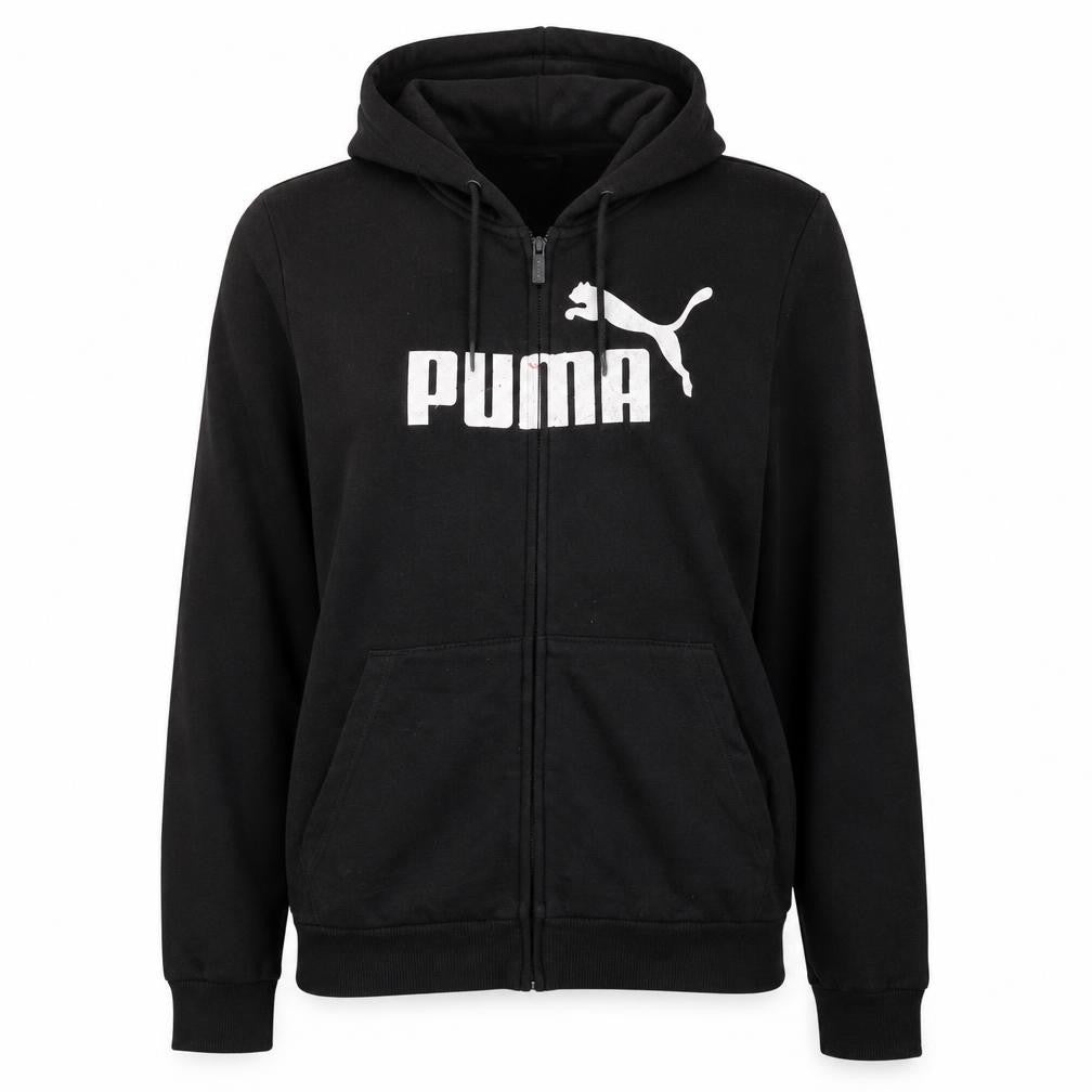 Puma Womens Black Full Zip Hoodie Size 12 Logo Print Casual Sweatshirt