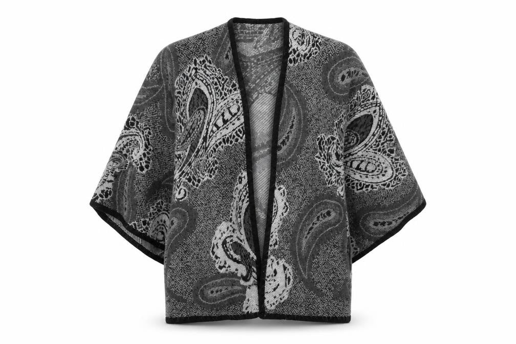 Oasis Women Grey Paisley Knit Cape One Size Acrylic Jumper