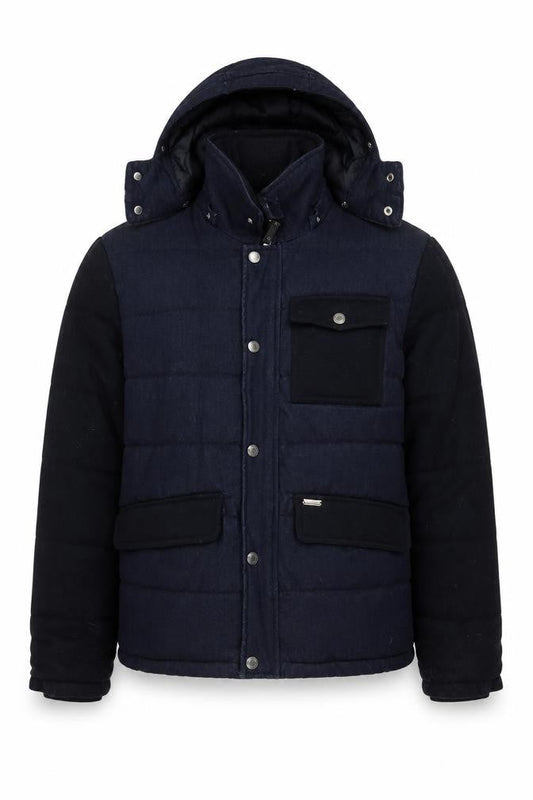 Zara Man Blue Puffer Jacket Men's M Hooded Winter Denim Cotton Blend