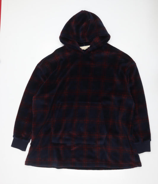 Marks and Spencer Men's Blue Check Fleece Hooded Nightshirt S