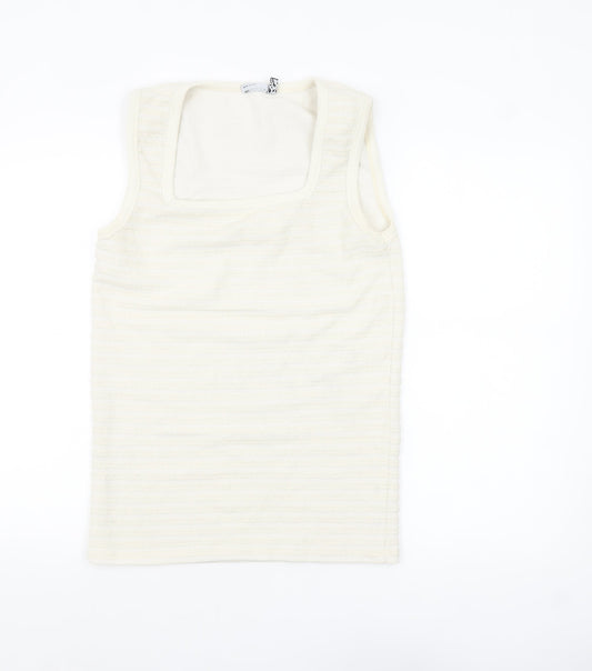 ASOS DESIGN Women's Ivory Ribbed Tank Top M Knit Cotton Blend