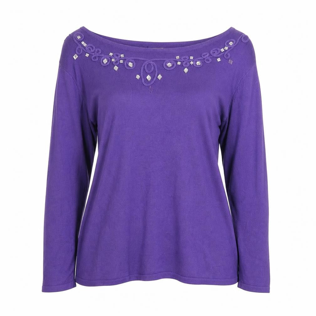 Eastex Women's Purple Beaded Boat Neck Acrylic Jumper Size 12