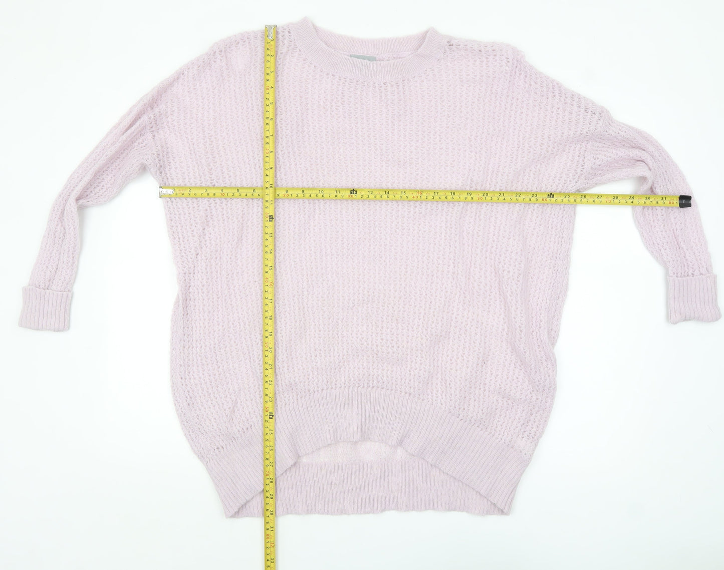 Oliver Bonas Women’s Pink Alpaca Blend Open-Knit Jumper Size 10