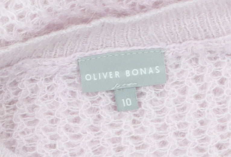 Oliver Bonas Women’s Pink Alpaca Blend Open-Knit Jumper Size 10