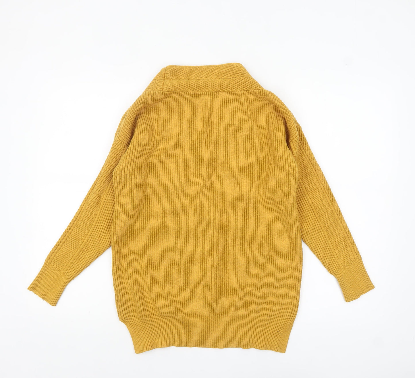 Next Women Yellow V-Neck Long Sleeve Ribbed Pullover Jumper Size S