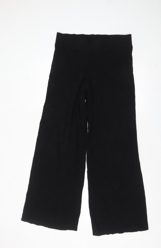 Patternity + John Lewis Women's Black Wide-Leg Ribbed Knit Trousers Size M