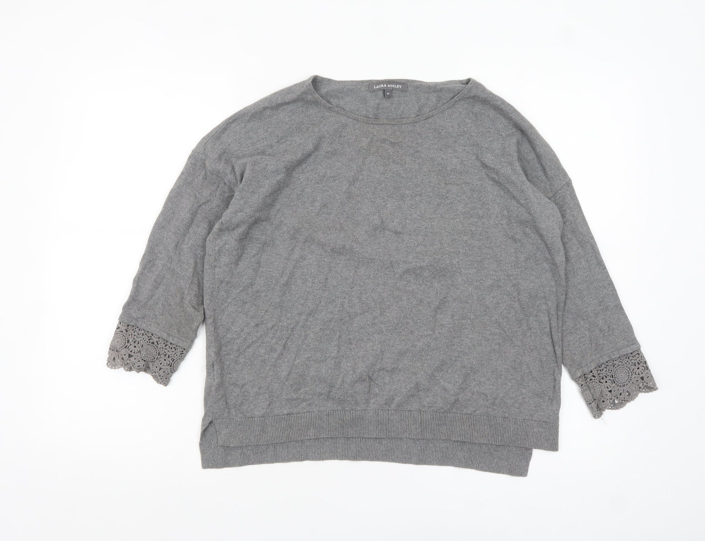 Laura Ashley Women’s Grey Cotton 3/4 Sleeve Crochet Jumper M