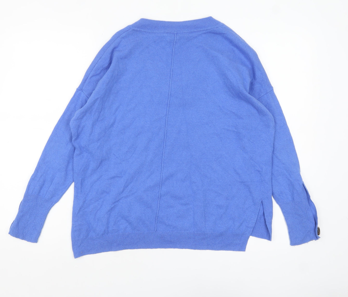 Mint Velvet Women's Blue V-Neck Button Sleeve Pullover Jumper Size S
