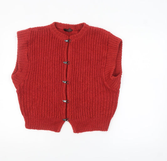 Match Set Womens Red Chunky Knit Wool Blend Sleeveless Vest 10-12