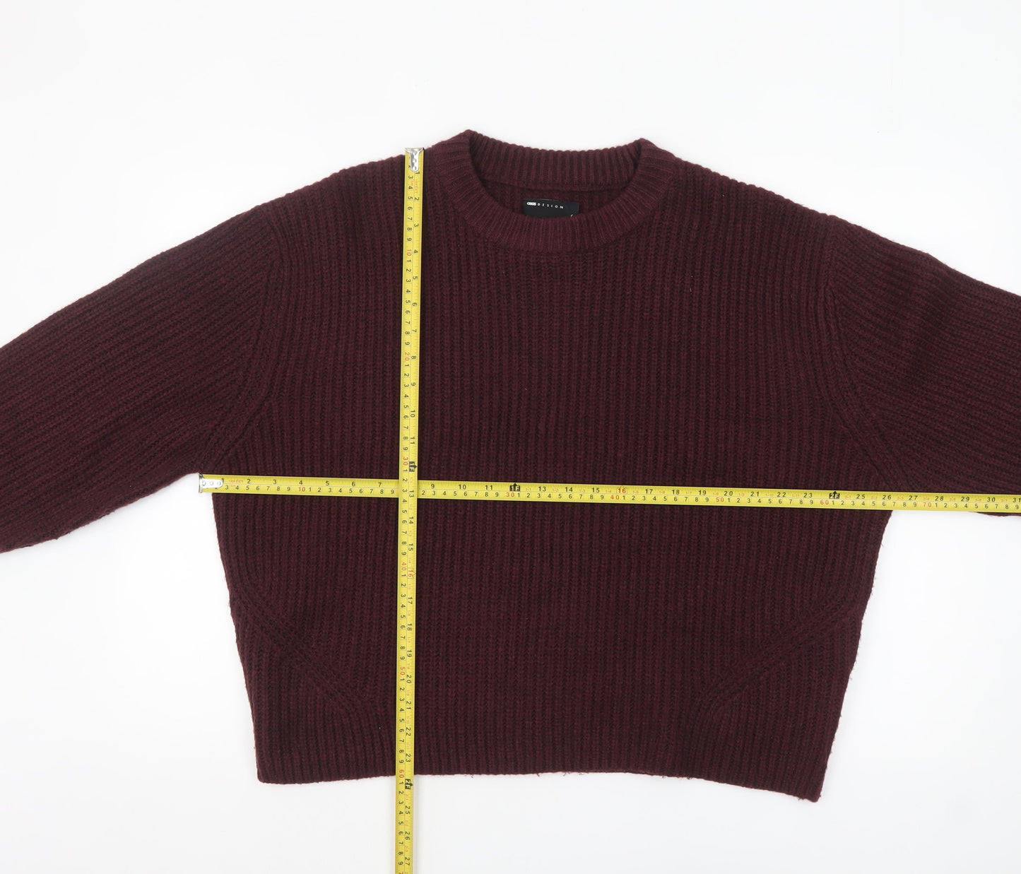 ASOS Design Women's Burgundy Acrylic Polyester Chunky Knit Jumper Size M 12-14