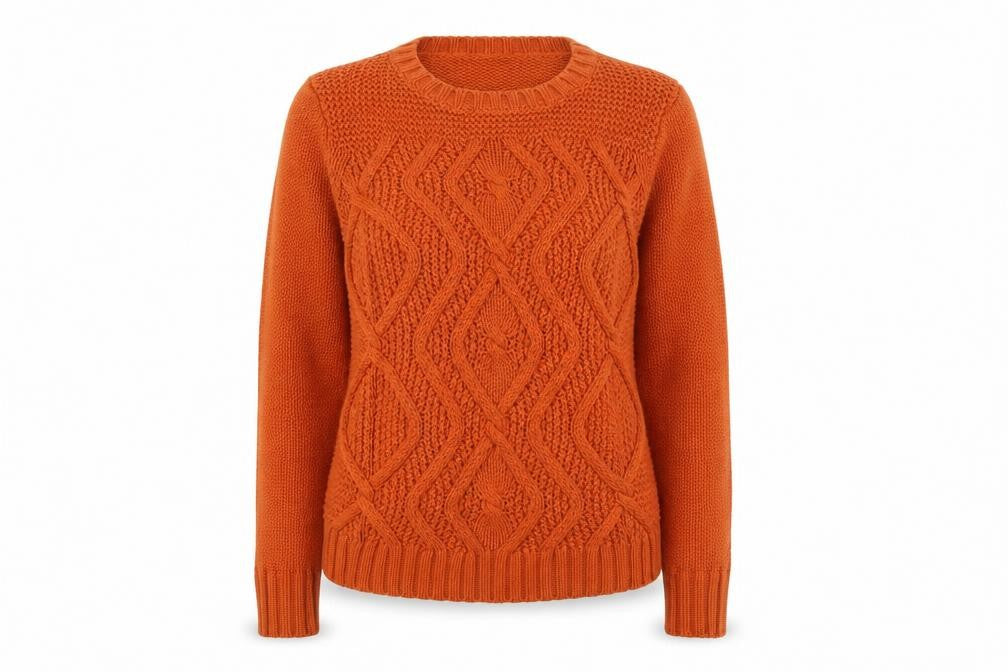 Lands' End Women's Orange Cable-Knit Cotton Pullover Jumper Petite S