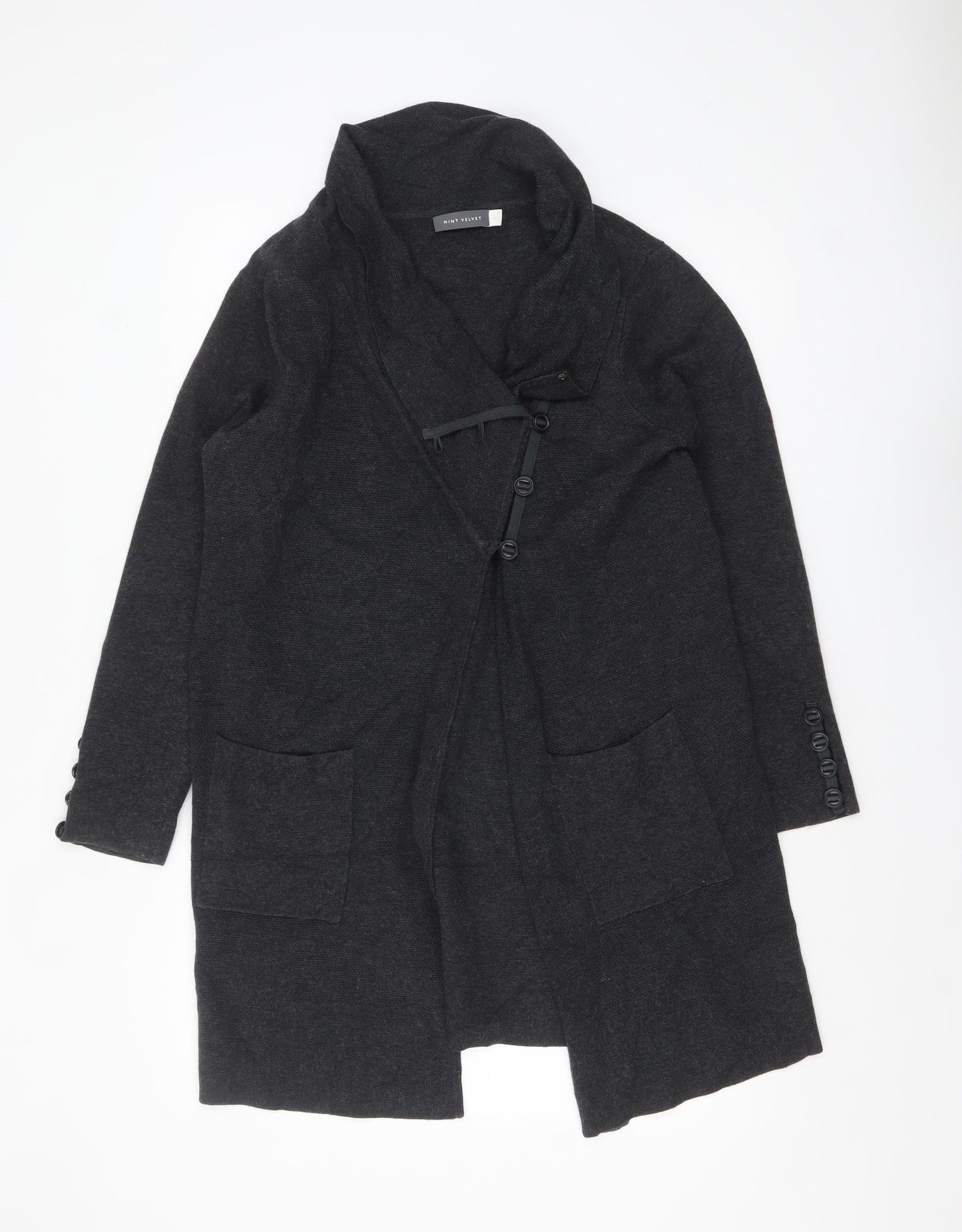 Mint Velvet Womens Black Size 12 Cowl Neck Long Sleeve Cardigan