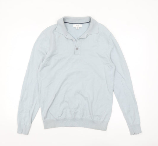 Next Men's Blue Collared Henley Jumper Size M Cotton Blend
