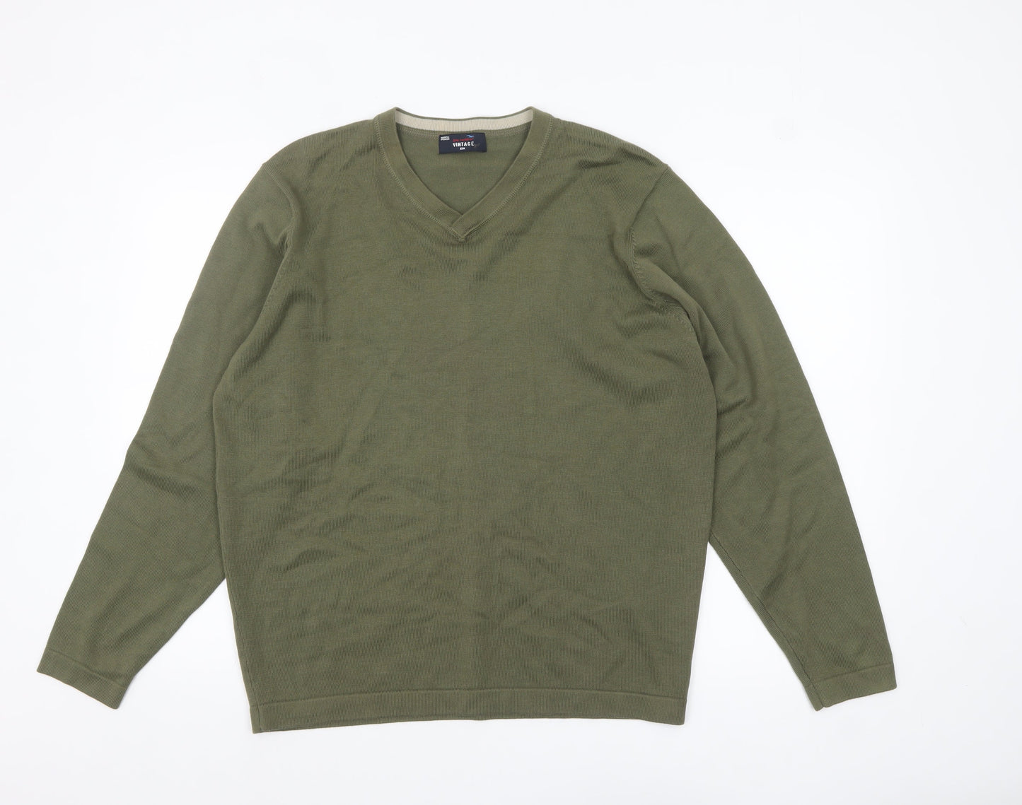 Marks and Spencer Men's Khaki V-Neck Cotton Jumper Large