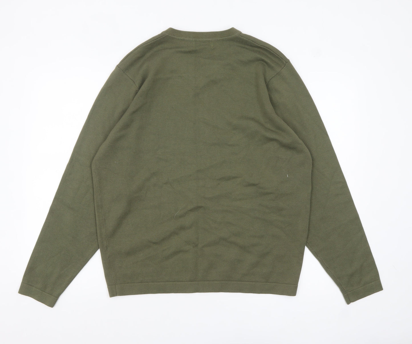 Marks and Spencer Men's Khaki V-Neck Cotton Jumper Large