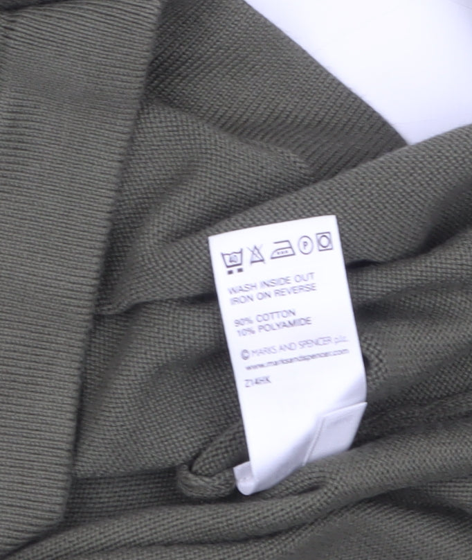 Marks and Spencer Men's Khaki V-Neck Cotton Jumper Large