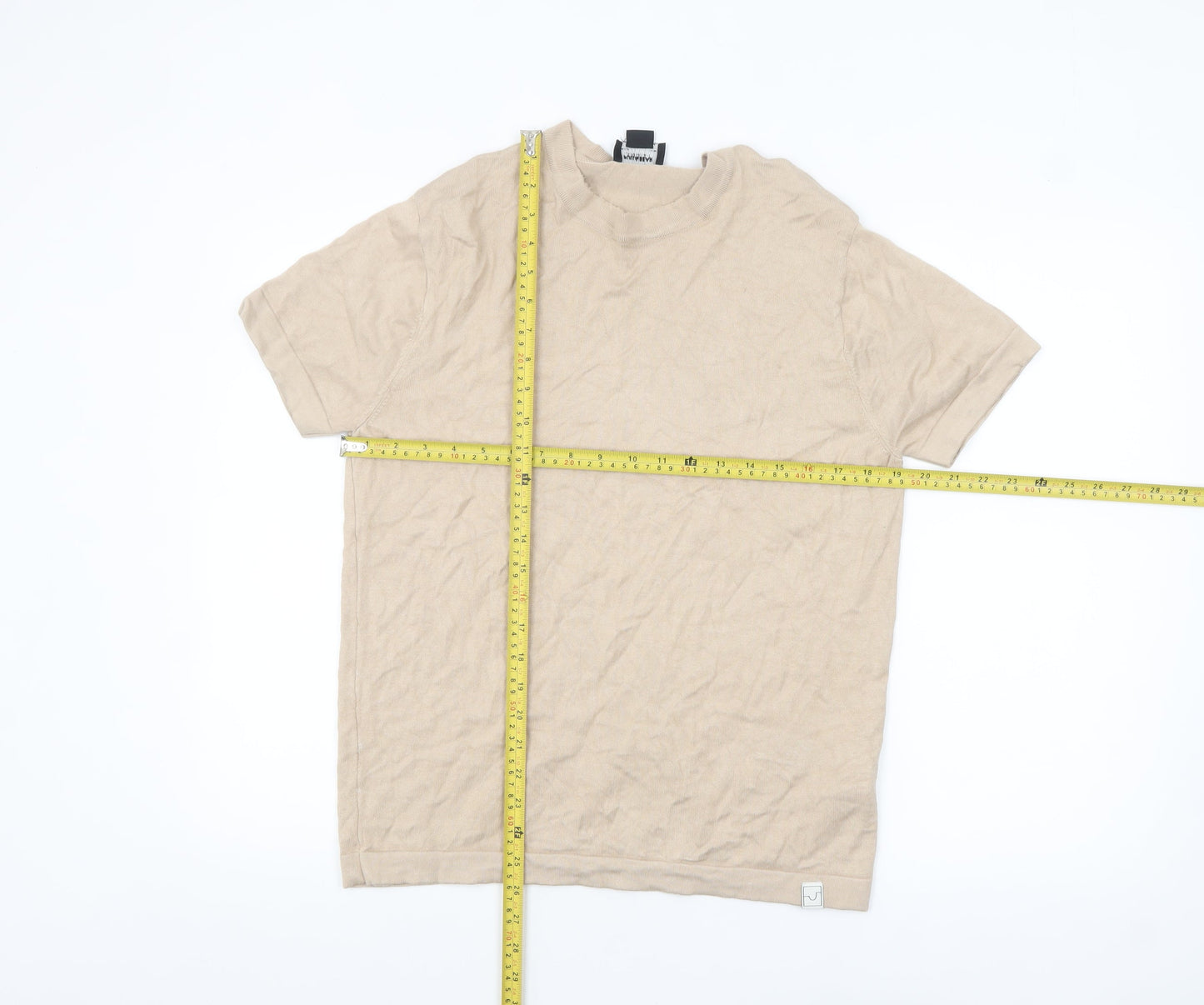 Pull & Bear Men's Beige Short Sleeve Knit Pullover Jumper L