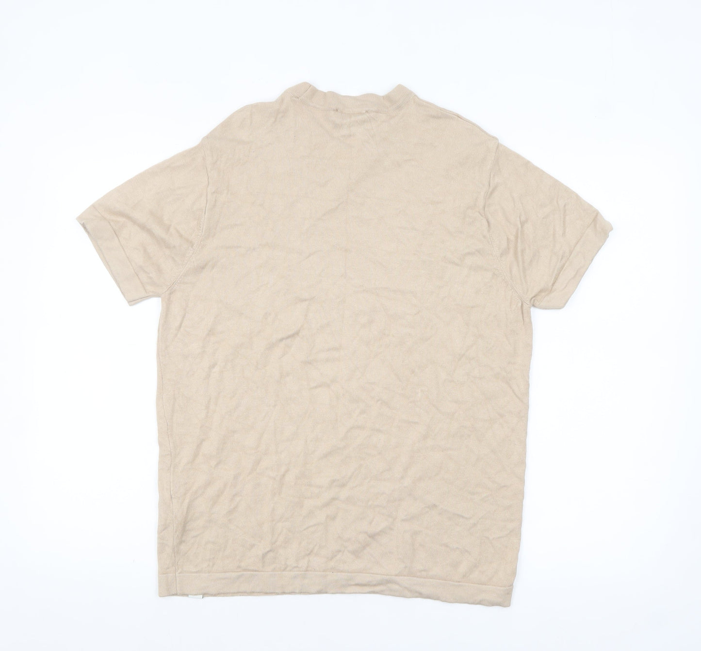 Pull & Bear Men's Beige Short Sleeve Knit Pullover Jumper L